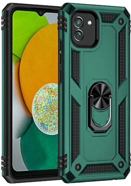 Samsung Galaxy A03 Kılıf Sofya Yüzüklü Silikon Kapak - Yeşil