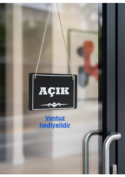 Açık Kapalı Çift Yön Kapı Tabelası Mağaza Dükkan Açık Kapalı Yazısı, Uyarısı (25X15 Cm)