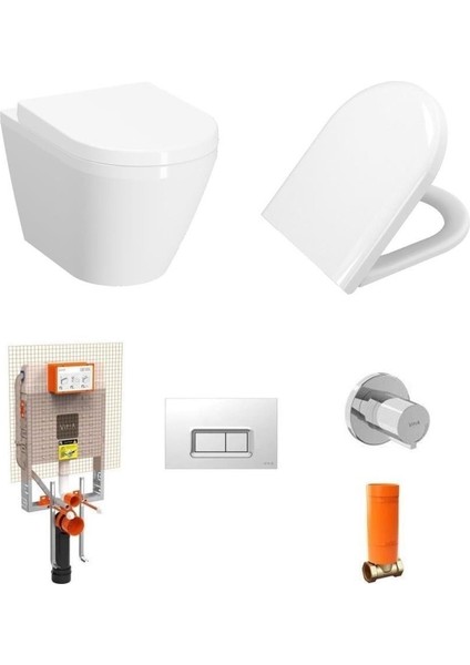 Integra Kanalsız Asma Klozet (Yanları Kapalı) + Vitra Yavaş Kapak + Vitra Gömme Rezervuar Set
