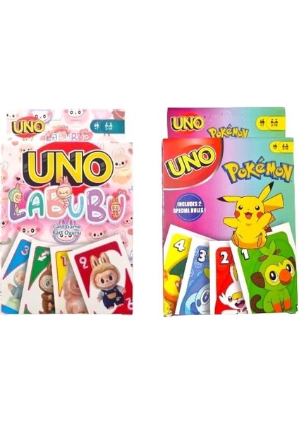 Labubu Uno ve Pokemon Uno Oyun Kartları 2'li Set
