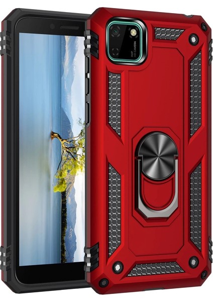 Huawei Y5P Kılıf Sofya Yüzüklü Silikon Kapak - Kırmızı
