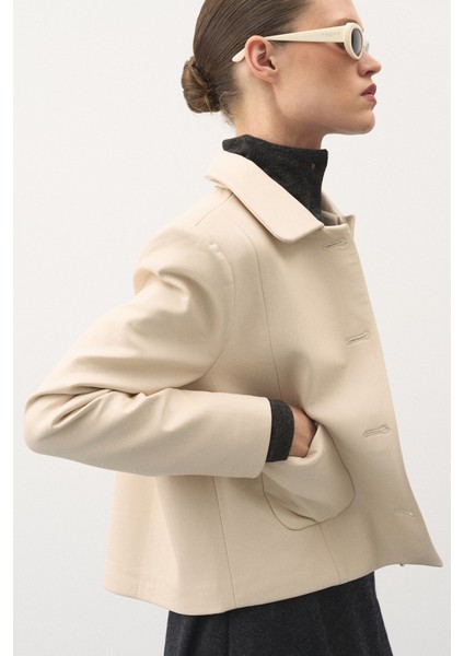 Kısa Deri Ceket Bej fırsatları