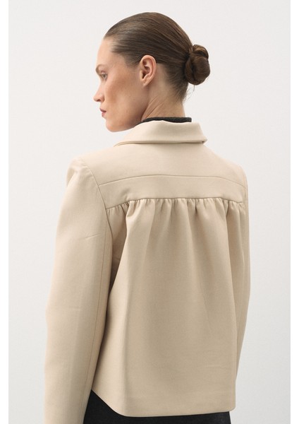 Kısa Deri Ceket Bej