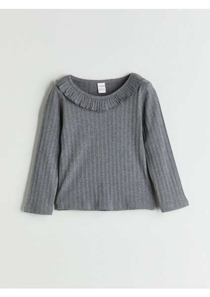 Uzun Kollu Dokulu Kız Çocuk Tişört