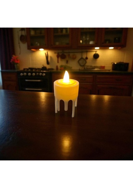 Akan Damla Efektli Dekoratif Mumluk LED Mum Hediyeli Sarı Modern Şamdan Obje