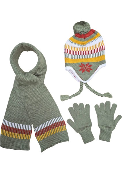8–12 Yaş Erkek Çocuk Polarlı Kış Seti – Atkı, Bere, Eldiven Üçlü Set