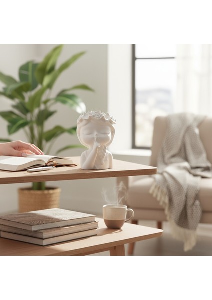 Dekoratif Sessizlik Figürü – Çiçek Taçlı Kadın Biblo, Zarif Saksı ve Ev Süsü fiyatları