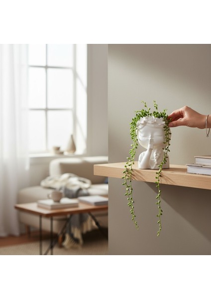 Dekoratif Sessizlik Figürü – Çiçek Taçlı Kadın Biblo, Zarif Saksı ve Ev Süsü modelleri