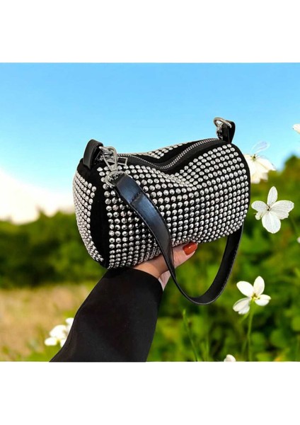 Suni Deri ,şık Gümüş Renkli Taşlı, Zincirli ve Askılı, Küçük Boy Çantası 14*20 modelleri