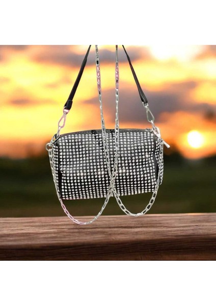 Suni Deri ,şık Gümüş Renkli Taşlı, Zincirli ve Askılı, Küçük Boy Çantası 14*20 indirimleri