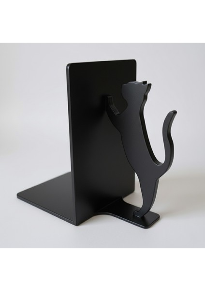 Kedi Figürlü Kitap Tutucu – Dekoratif Kitaplık Düzenleyici, Siyah Renkli Şık Stand
