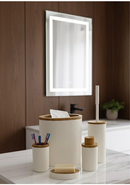 Banyo Çöp Kovası Beyaz 5 Parça Set Çizgili modelleri