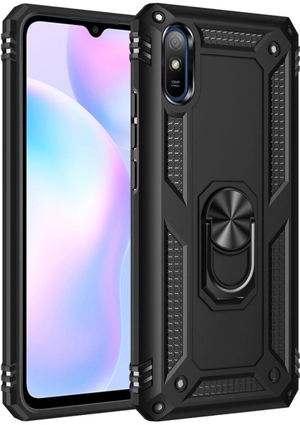 Xiaomi Redmi 9A Kılıf Sofya Yüzüklü Silikon Kapak - Siyah