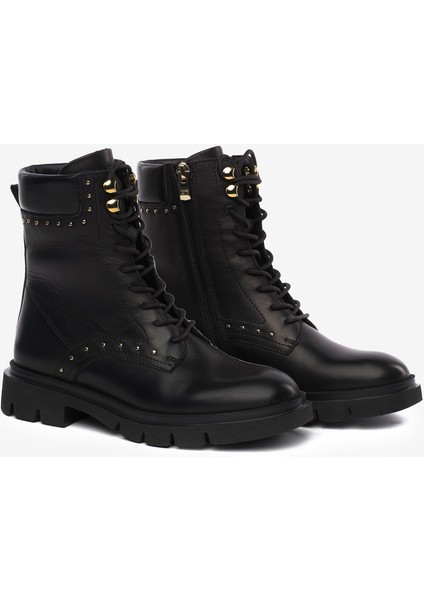 Kadın Siyah Hakiki Deri Military Bot 5K2DB35162
