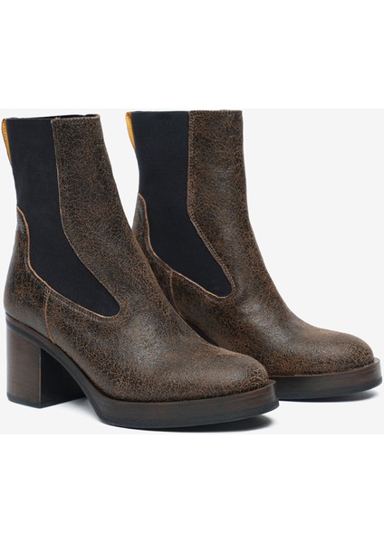 Kadın Kahverengi Hakiki Deri Topuklu Bot 5K2DB35291