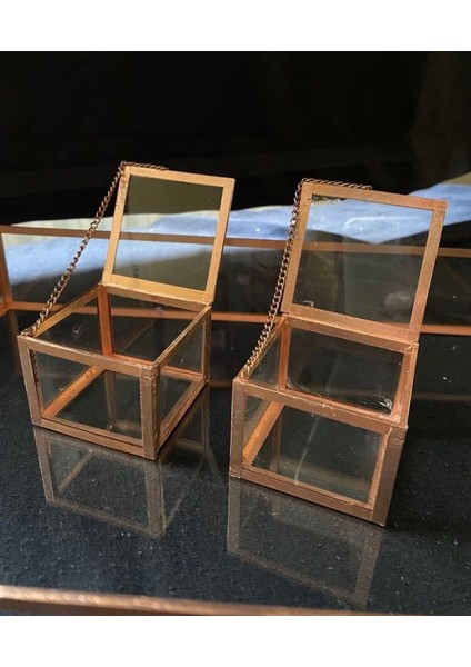 Cam Nişan Söz Tepsisi Çift Kare Yüzük Kutulu modelleri