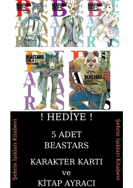 Beastars 1-2-3-4-5 Manga Seti (5 Kitap) / 5 Adet Beastars Karakter Kartı ve Kitap Ayracı Hediye