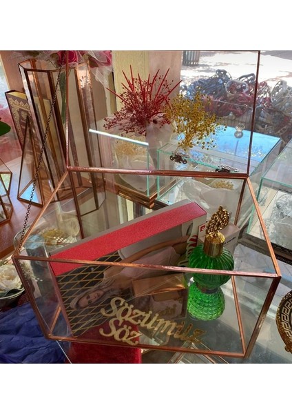 Cam Bakır Rose Söz Nişan Fanusu Sandık Bohça Damat Kalın Cam fiyatları