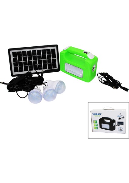 Solar Seyyar Panelli - Fiş Şarjlı 2in1 Yatay - Oval Model El Feneri - 3 Parça Ampul Kablolu