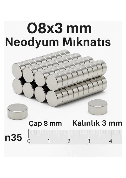 5 Adet 8X3MM Yuvarlak Neodyum Mıknatıs Güçlü Nikel Kaplamalı Kaliteli Dayanıklı Magnet