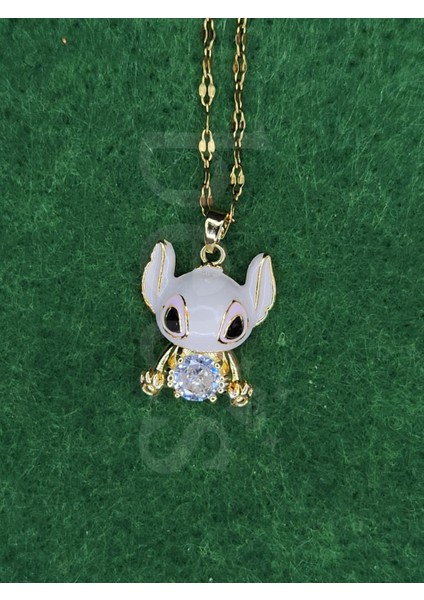 - Zirkon Taşlı Stitch Model Gold Kaplama Çelik Kolye fiyatları