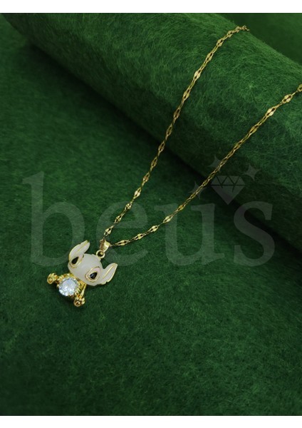 - Zirkon Taşlı Stitch Model Gold Kaplama Çelik Kolye modelleri