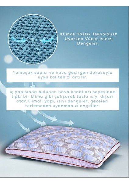 2 Adet Klimalı Yastık,pamuk Viskon Kumaşlı ve Cilt Dostu Yastık Hava Kanallı, Fermuarlı 1.kalite Silikon modelleri