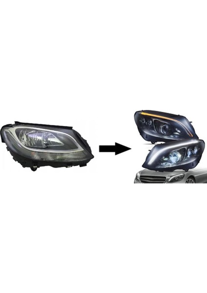 Mercedes W205 2014-2019 Halojen Için LED Far Dönüşüm Seti