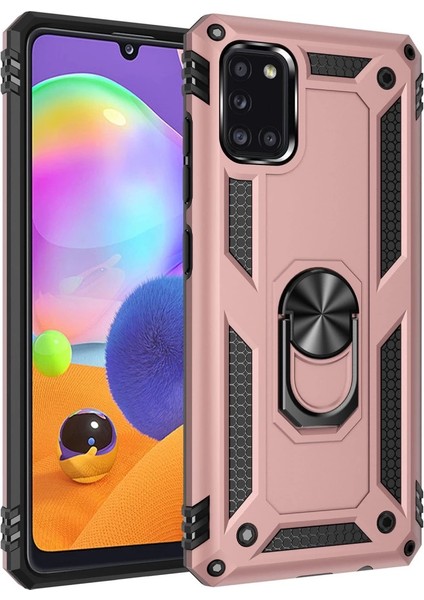 Samsung Galaxy A31 Kılıf Sofya Yüzüklü Silikon Kapak - Rose