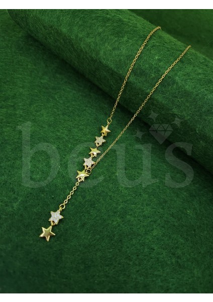 - Kayan Yıldız Detaylı Gold Kaplama Çelik Kolye