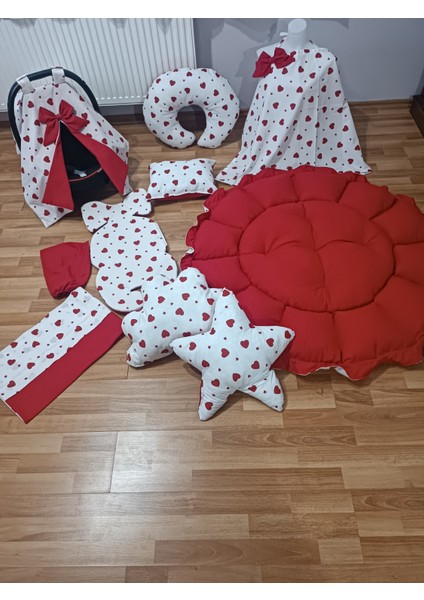 Kırmızı Kalpli Oyun Minderli 10 Parça Babynest Seti fiyatları
