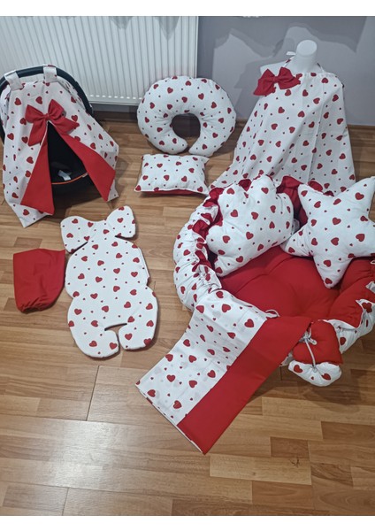 Kırmızı Kalpli Oyun Minderli 10 Parça Babynest Seti modelleri
