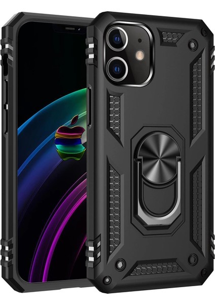 Iphone 12 Kılıf Sofya Yüzüklü Silikon Kapak - Siyah