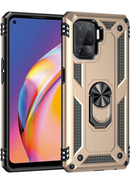 Oppo Reno 5 Lite Kılıf Sofya Yüzüklü Silikon Kapak - Gold