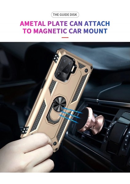 Oppo Reno 5 Lite Kılıf Sofya Yüzüklü Silikon Kapak - Gold