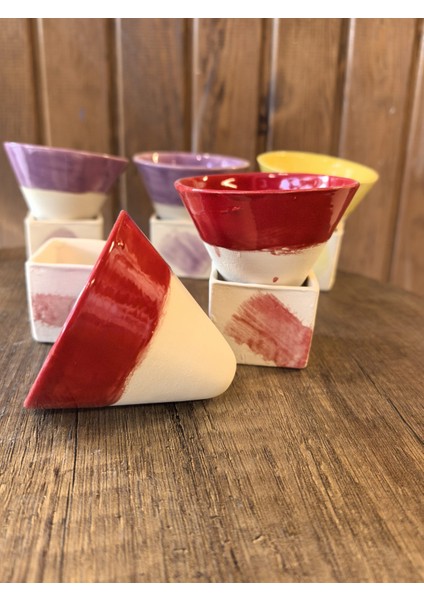 El Yapımı 6 Parça Renk Üçlüsü Seramik Konik Fincan & Küp Tabağı – 90 ml (Kırmızı-Mor-Sarı)- Espresso Fincanı -3 Renkli Konik Fincan Seti - Hediye Espresso Fincan Seti fiyatları