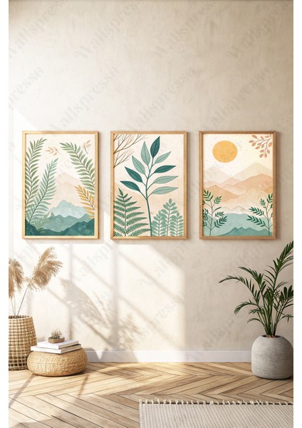 Ahşap Çerçeveli Tablo Seti - 3'lü Tablo - Çerçeveli Poster - Duvar Tablosu - Salon Yatak Odası Tablo