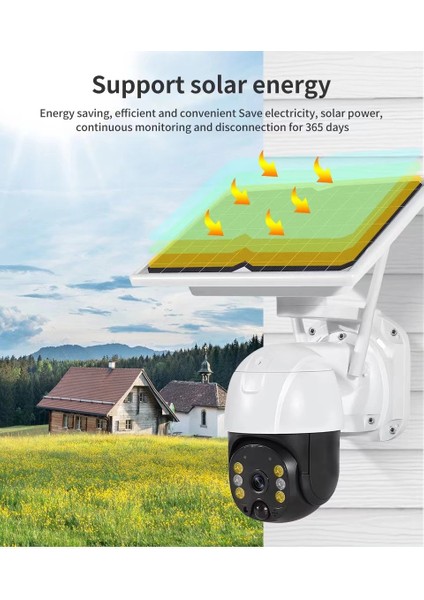 Wifi Uygulamalı Gece Görüşlü Solar Güneş Enerjili Kamera Akıllı Dış Mekan Güvenlik Kamer