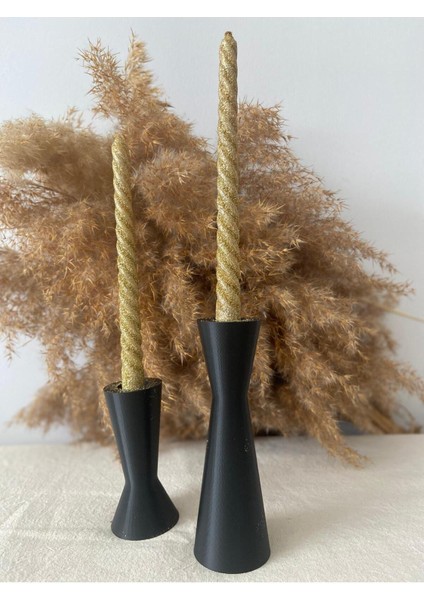 2’li Modern Siyah Mumluk Seti – Dekoratif Şamdan Takımı, Ev ve Ofis Için Şık Aksesuar