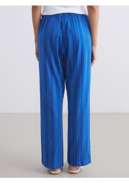 Mavi Beli Lastikli Çizgili Kadın Pijama Alt fırsatları