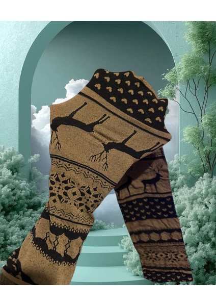 Emily 40 Den Geyik ve Kış Konsept Tasarımlı Pamuk Ağlı Desenli Külotlu Çorap fırsatları