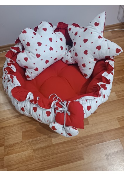 Kırmızı Kalpli Oyun Minderli 3 Parça Babynest Seti fiyatları