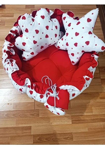 Kırmızı Kalpli Oyun Minderli 3 Parça Babynest Seti modelleri