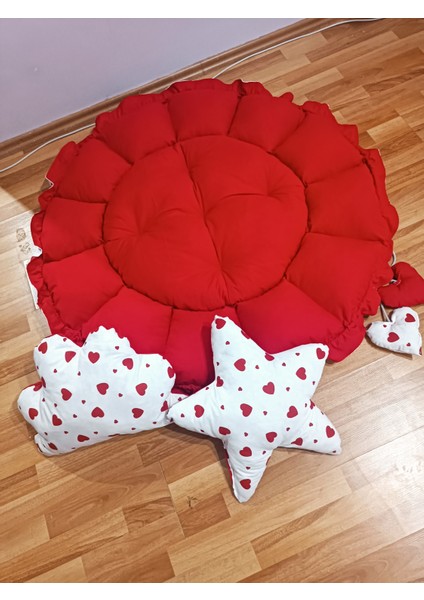 Kırmızı Kalpli Oyun Minderli 3 Parça Babynest Seti fırsatları