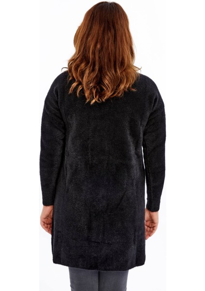 Triko Büyük Beden Kadın Kaban Yumuşak Kalın Yüksek Kalite Uzun Kışlık Siyah Anne Hırka