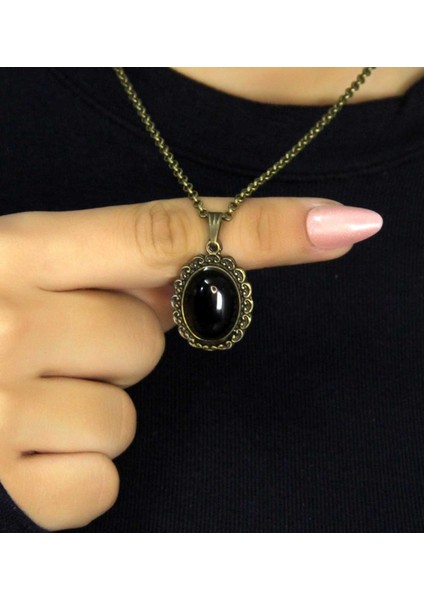 Doğal Taş Oniks Doğal Taşlı Desenli Otantik Kadın Kolye 45 cm Zincirli EUK27O