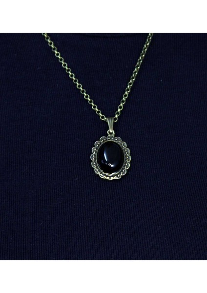 Doğal Taş Oniks Doğal Taşlı Desenli Otantik Kadın Kolye 45 cm Zincirli EUK27O fiyatları