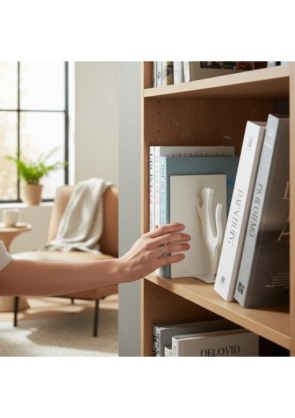 Kedi Figürlü Kitap Tutucu - Dekoratif Kitaplık Düzenleyici Stand | Beyaz fiyatları