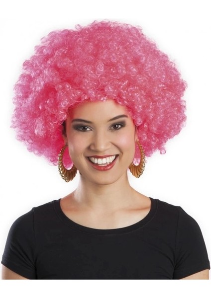 Pembe Renk Kıvırcık Afro Bonus Peruk