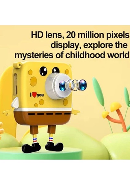 Sünger Bob Tasarımlı Yeni Nesil Çocuk Dijital Mini Fotoğraf Makinesi Çift Kamera modelleri